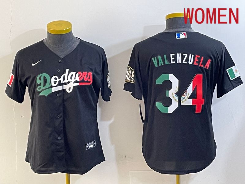 Women Los Angeles Dodgers 34 Valenzuela Black Game 2024 Nike MLB Jersey style 1029